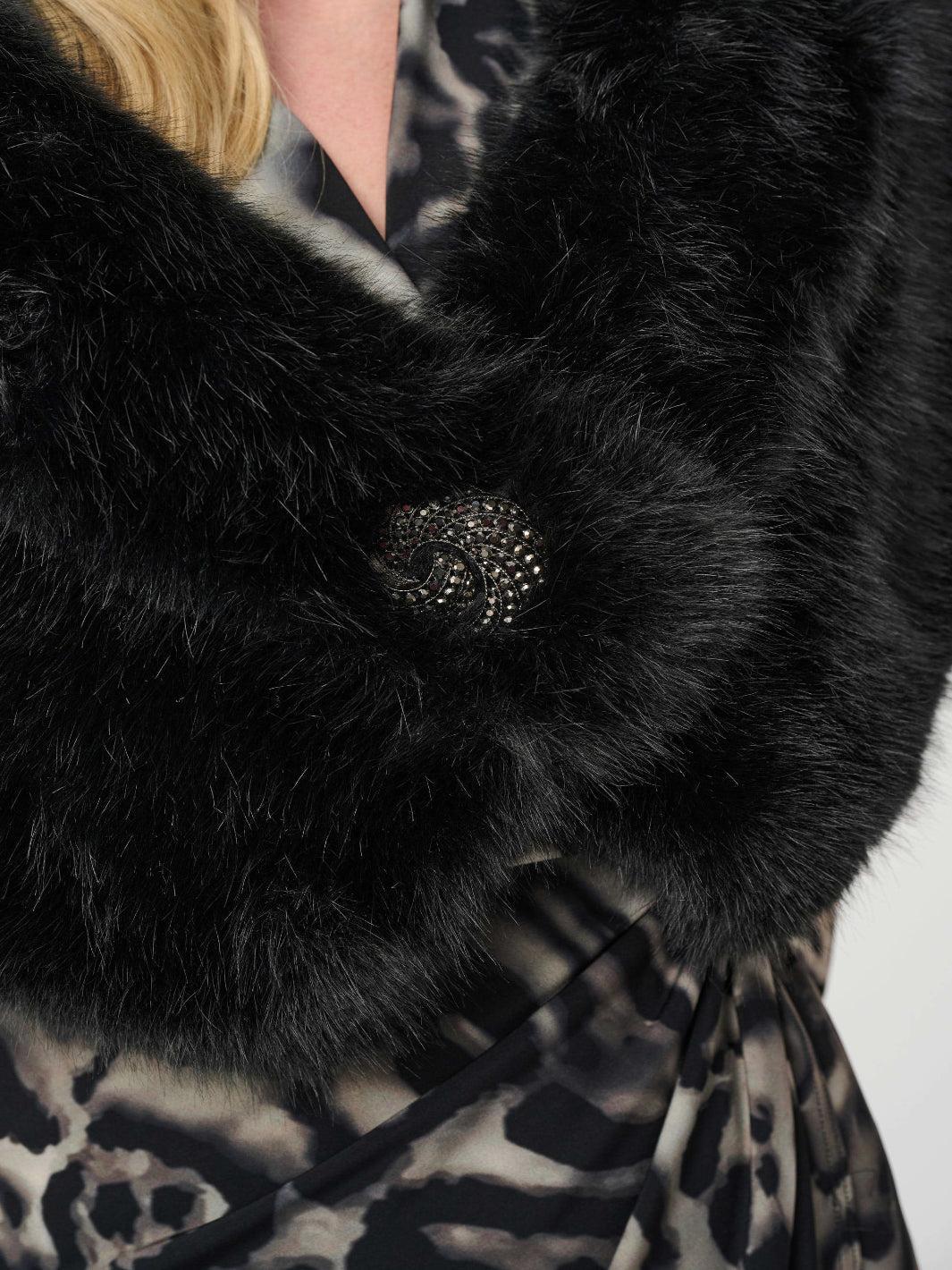 Joseph Ribkoff Luxury Faux Fur Wrap In Black 263740-Nicola Ross