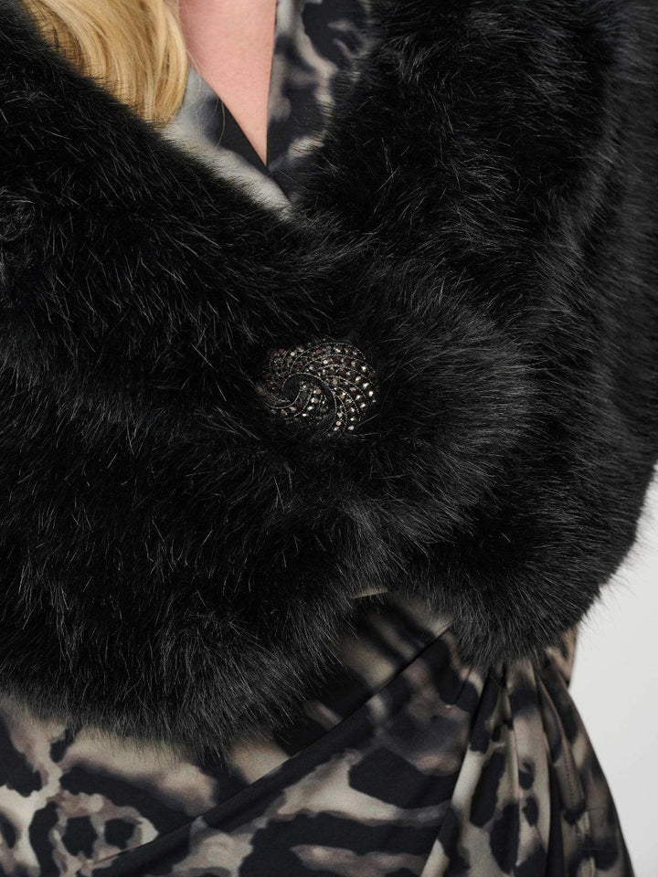 Joseph Ribkoff Luxury Faux Fur Wrap In Black 263740-Nicola Ross