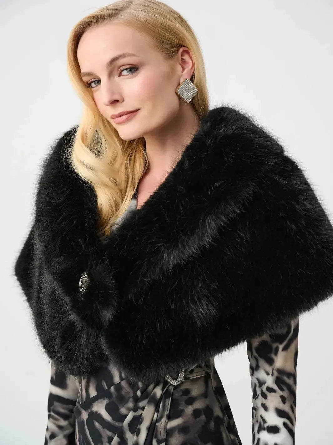 Joseph Ribkoff Luxury Faux Fur Wrap In Black 263740-Nicola Ross