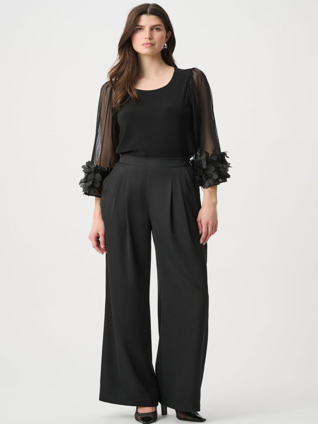 Joseph Ribkoff Mesh Sleeve Top In Black 264189-Nicola Ross
