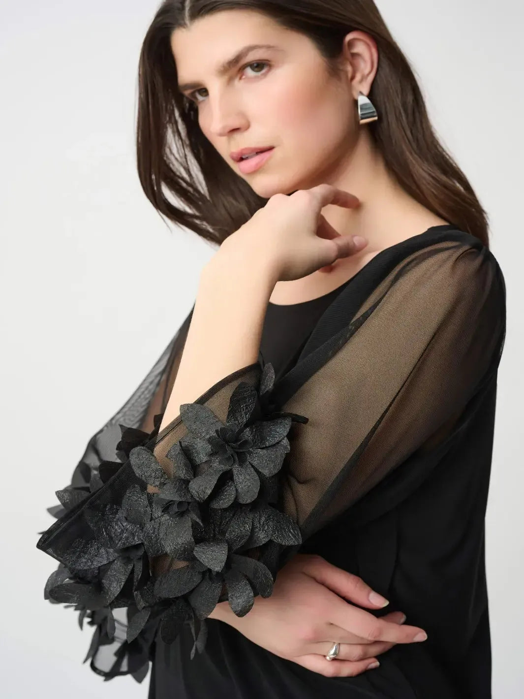 Joseph Ribkoff Mesh Sleeve Top In Black 264189-Nicola Ross