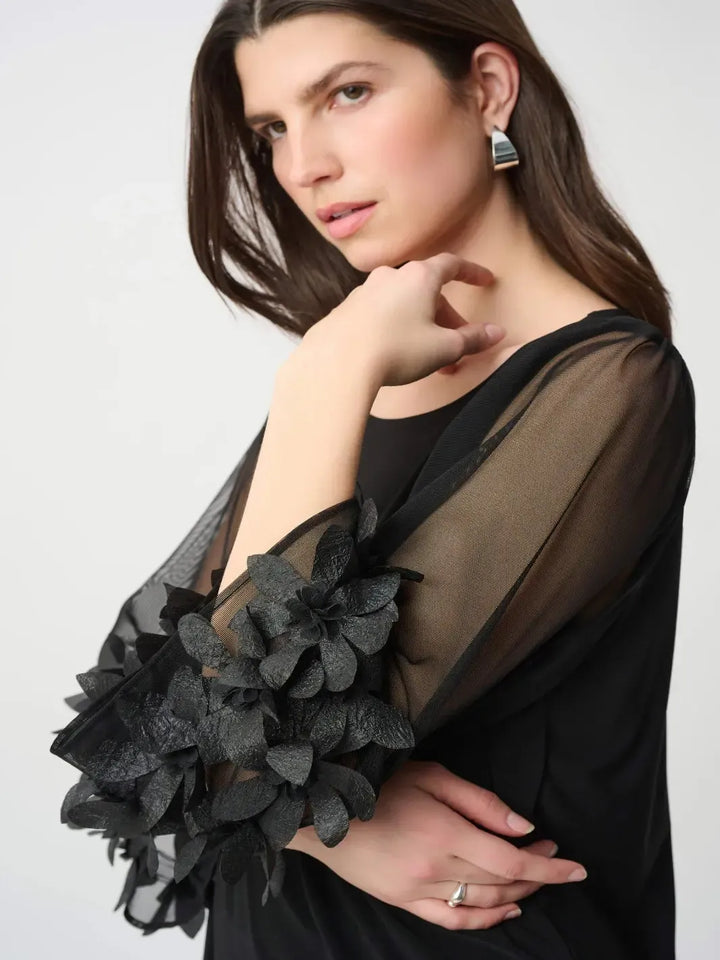 Joseph Ribkoff Mesh Sleeve Top In Black 264189-Nicola Ross