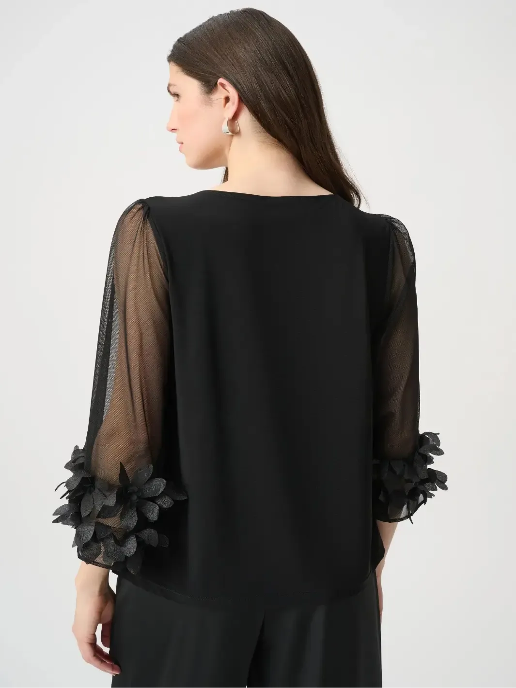 Joseph Ribkoff Mesh Sleeve Top In Black 264189-Nicola Ross