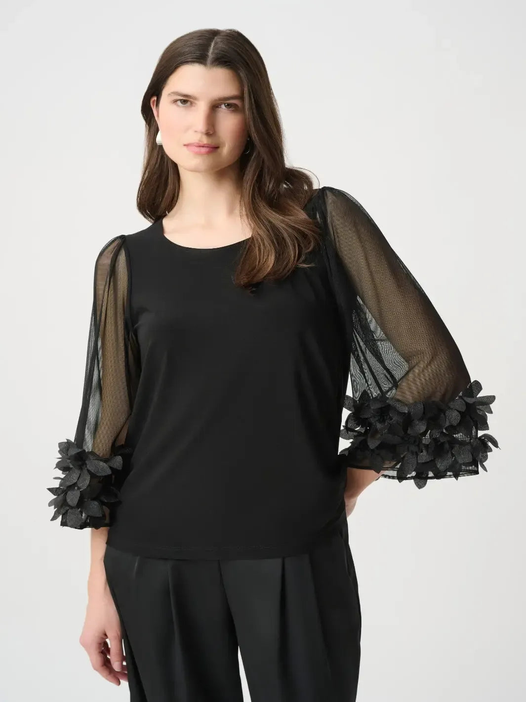 Joseph Ribkoff Mesh Sleeve Top In Black 264189-Nicola Ross