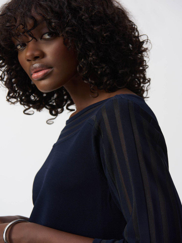 Joseph Ribkoff Mesh Stripe Detail Top In Midnight Blue 251946-Nicola Ross