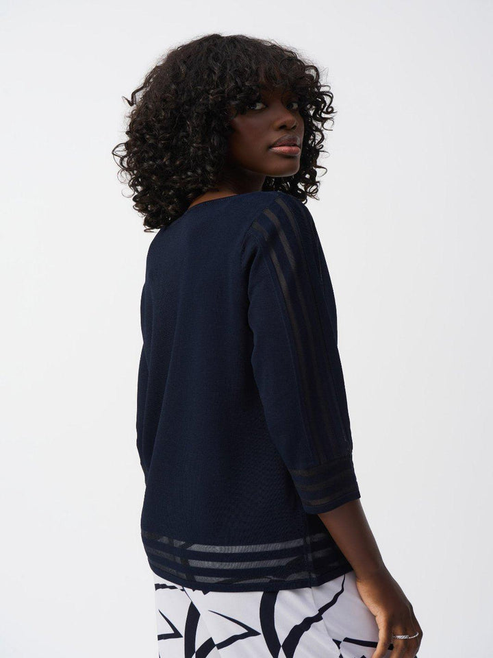 Joseph Ribkoff Mesh Stripe Detail Top In Midnight Blue 251946-Nicola Ross