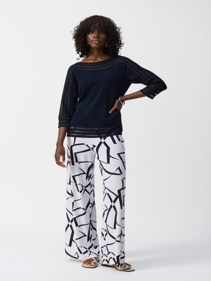 Joseph Ribkoff Mesh Stripe Detail Top In Midnight Blue 251946-Nicola Ross