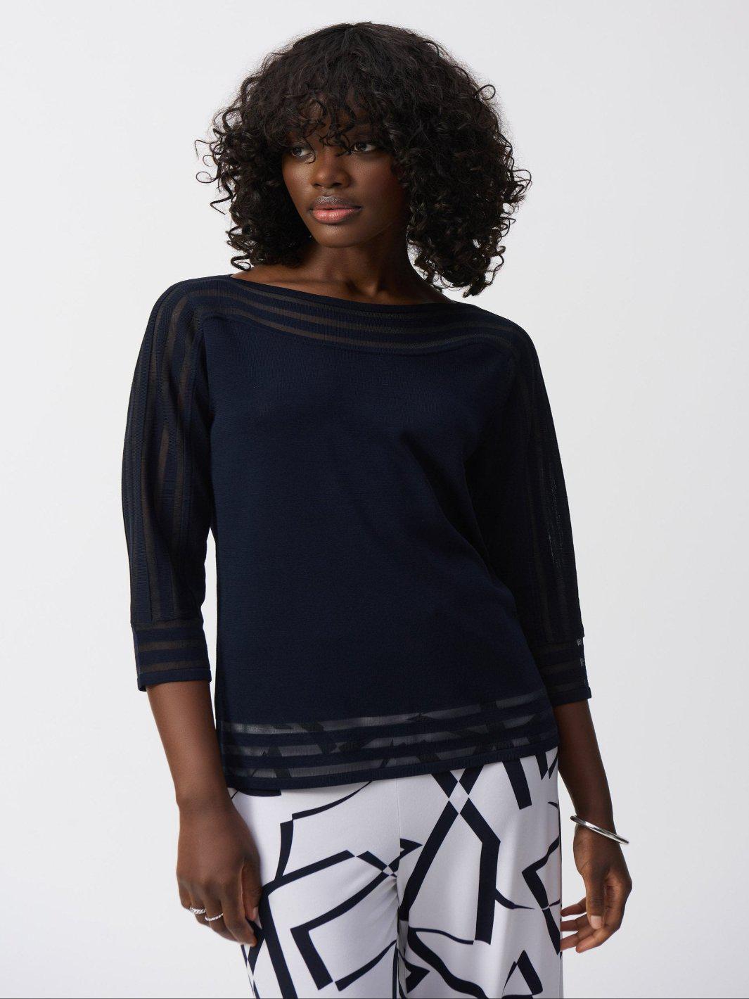 Joseph Ribkoff Mesh Stripe Detail Top In Midnight Blue 251946-Nicola Ross