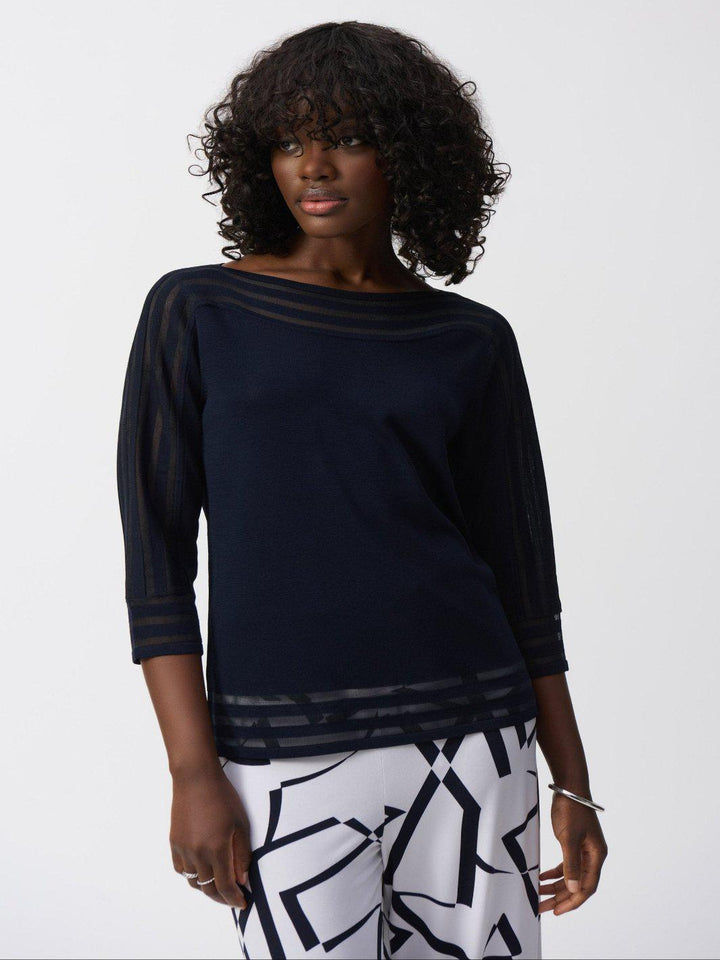 Joseph Ribkoff Mesh Stripe Detail Top In Midnight Blue 251946-Nicola Ross