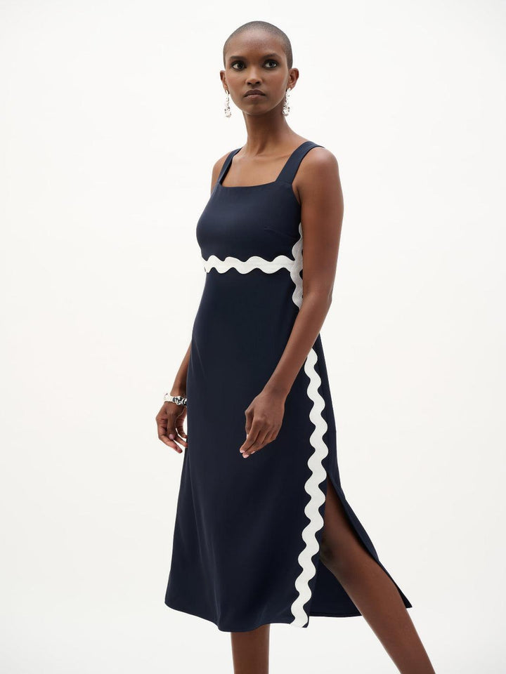 blue dress for baby girl Joseph Ribkoff Midi A-line Dress In Midnight Blue/White 262230 – Nicola Ross