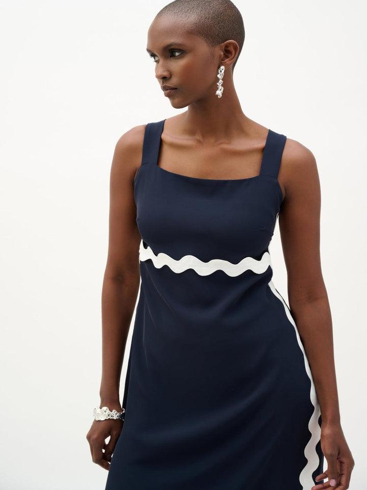 Joseph Ribkoff Midi A-line Dress In Midnight Blue/White 262230-Nicola Ross