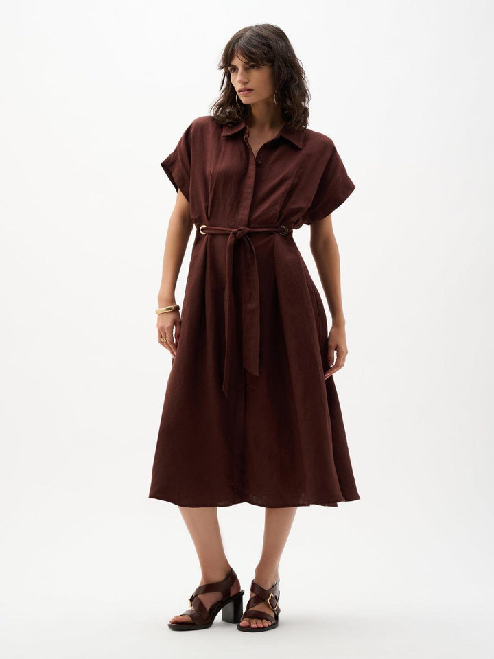 Joseph Ribkoff Midi Belted Shirt Dress In Mahogony 262907-Nicola Ross