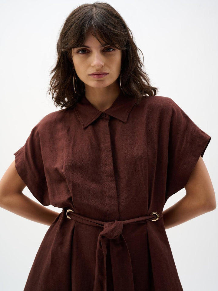 Joseph Ribkoff Midi Belted Shirt Dress In Mahogony 262907-Nicola Ross