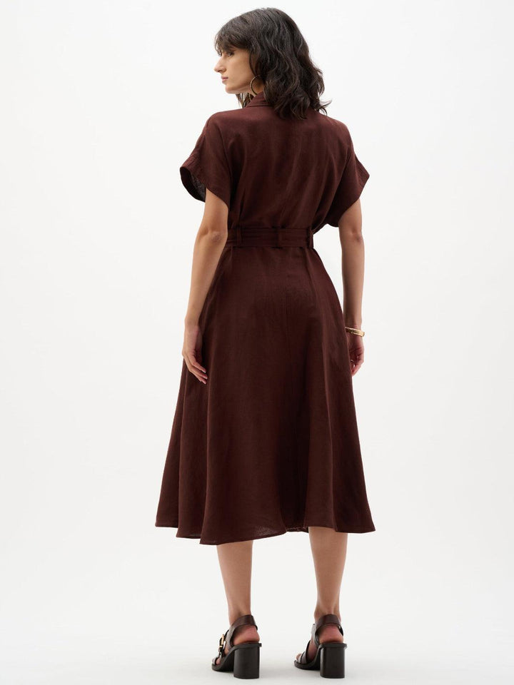 Joseph Ribkoff Midi Belted Shirt Dress In Mahogony 262907-Nicola Ross