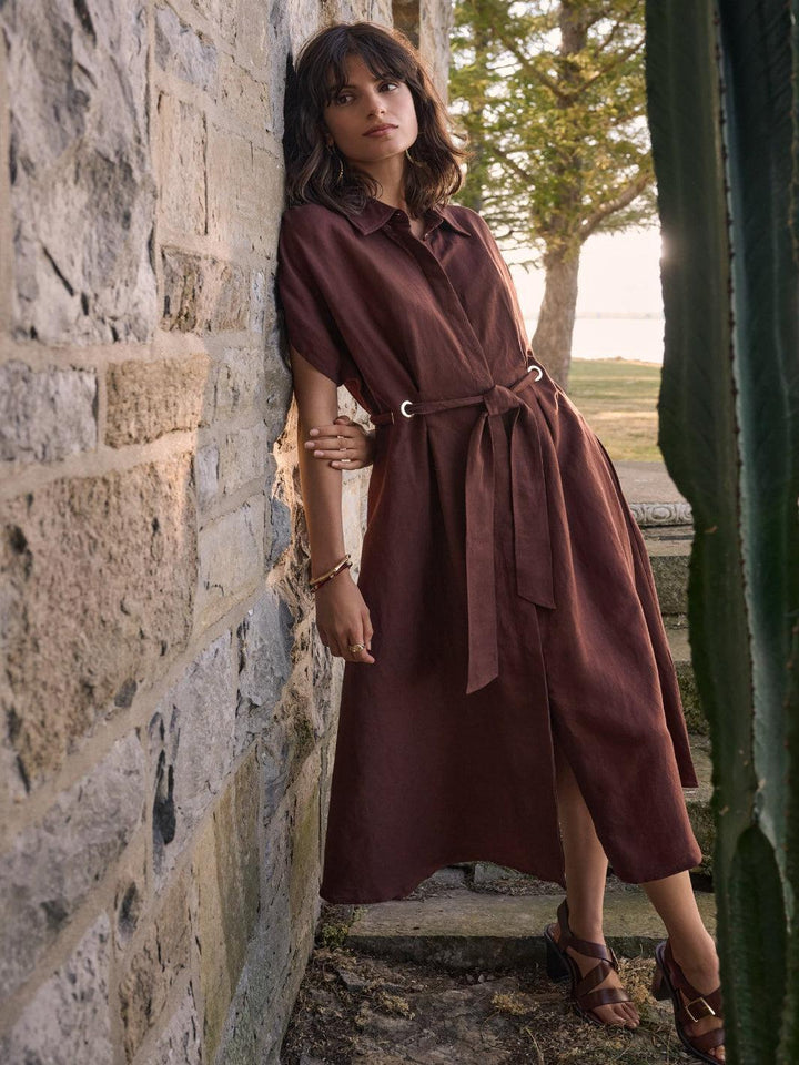 Joseph Ribkoff Midi Belted Shirt Dress In Mahogony 262907-Nicola Ross