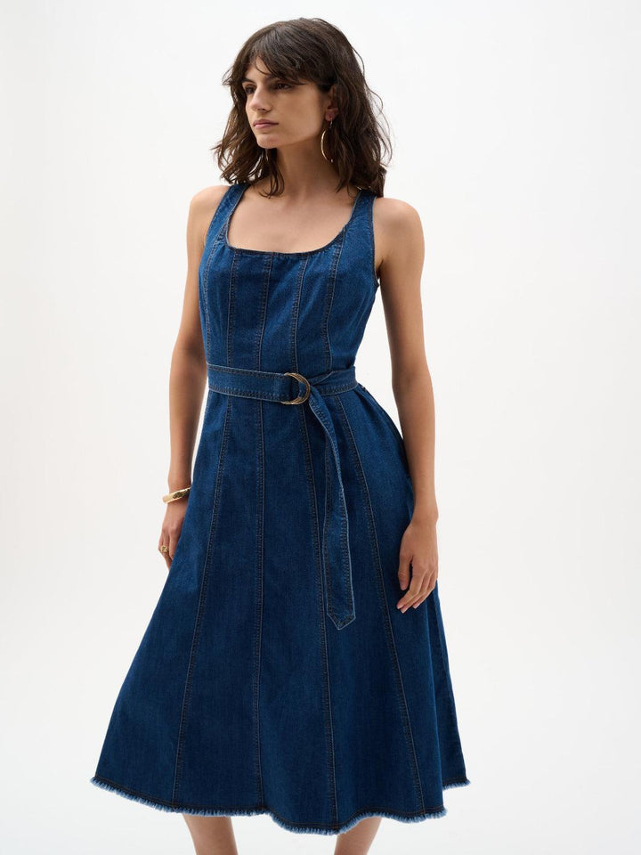 Joseph Ribkoff Midi Denim Dress In Blue 262901-Nicola Ross