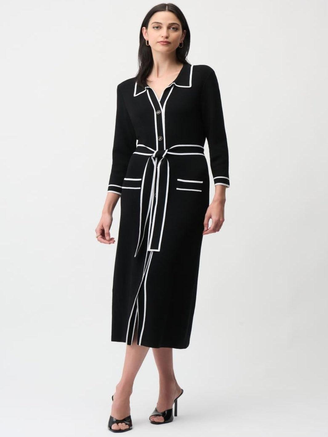 Joseph Ribkoff Midi Dress In Black/Vanilla 261944-Nicola Ross