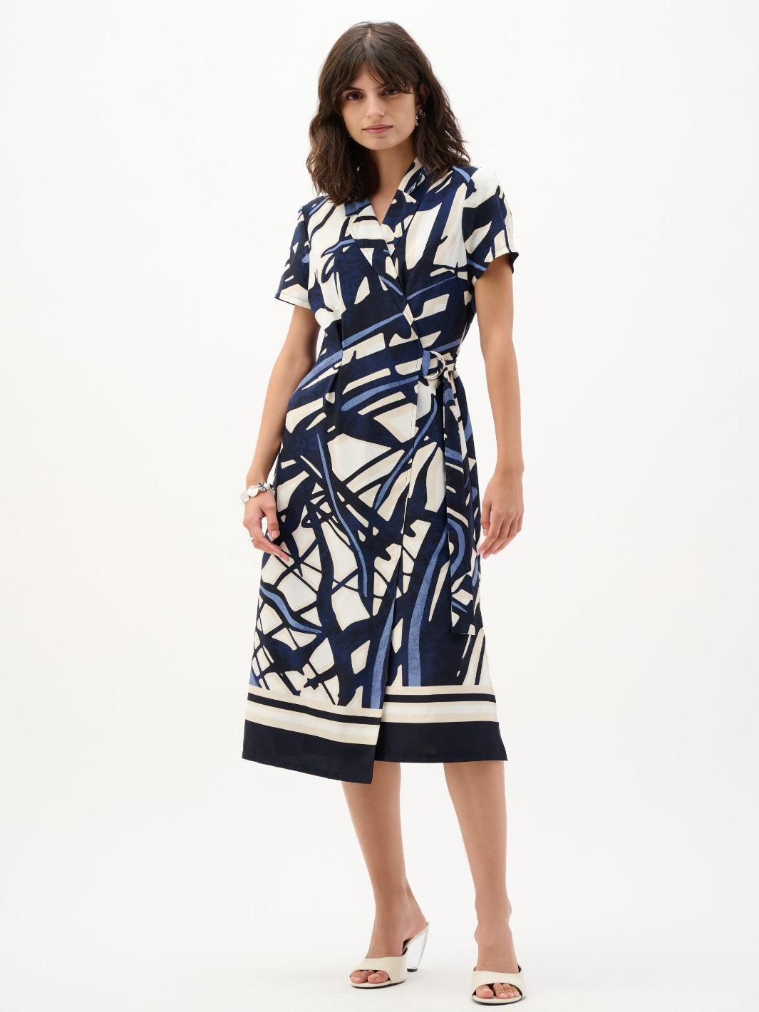Joseph Ribkoff Midi Dress In Vanilla/Multi 262128-Nicola Ross