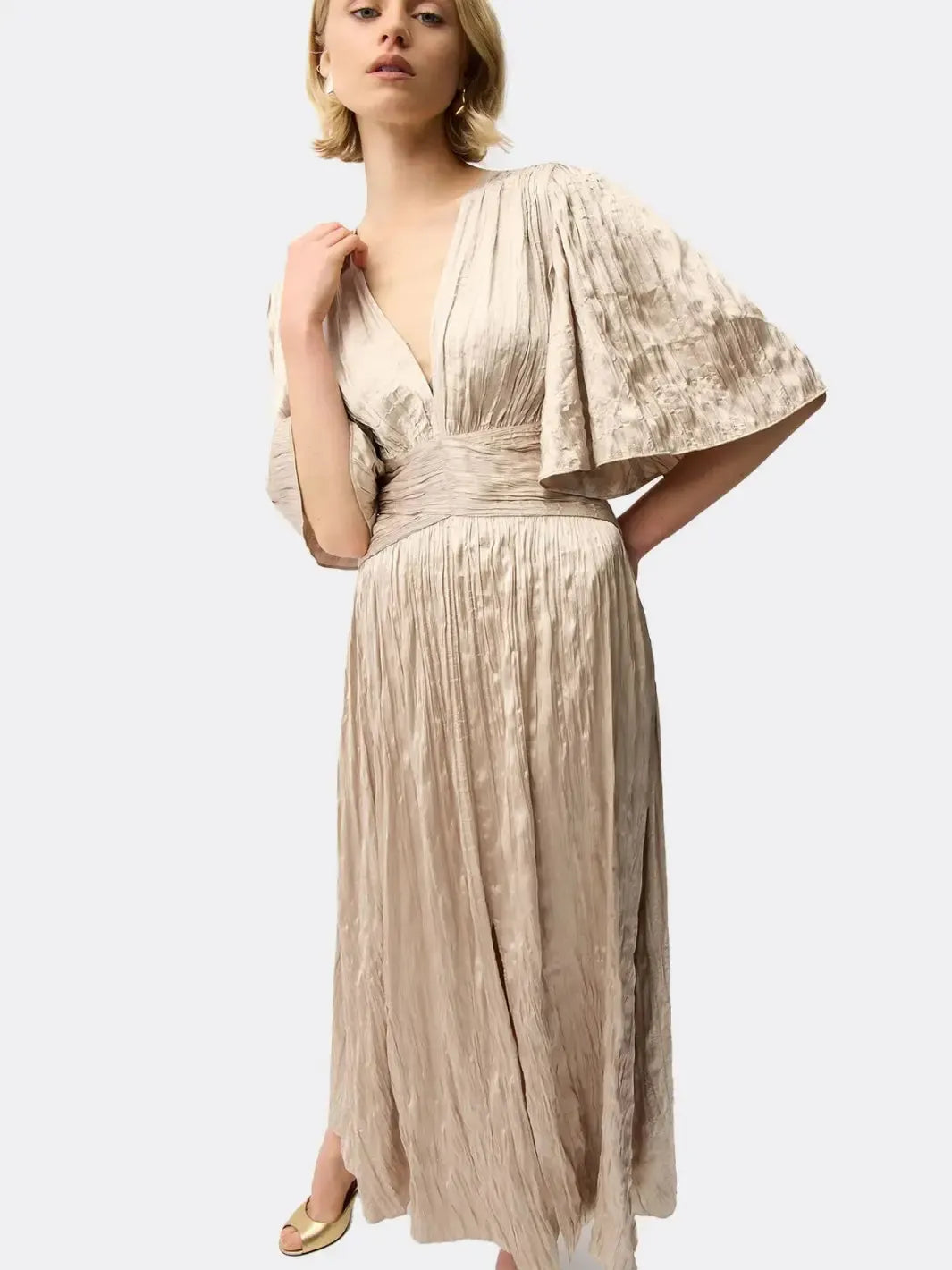 Joseph Ribkoff Midi Satin Dress In Beige 261962-Nicola Ross
