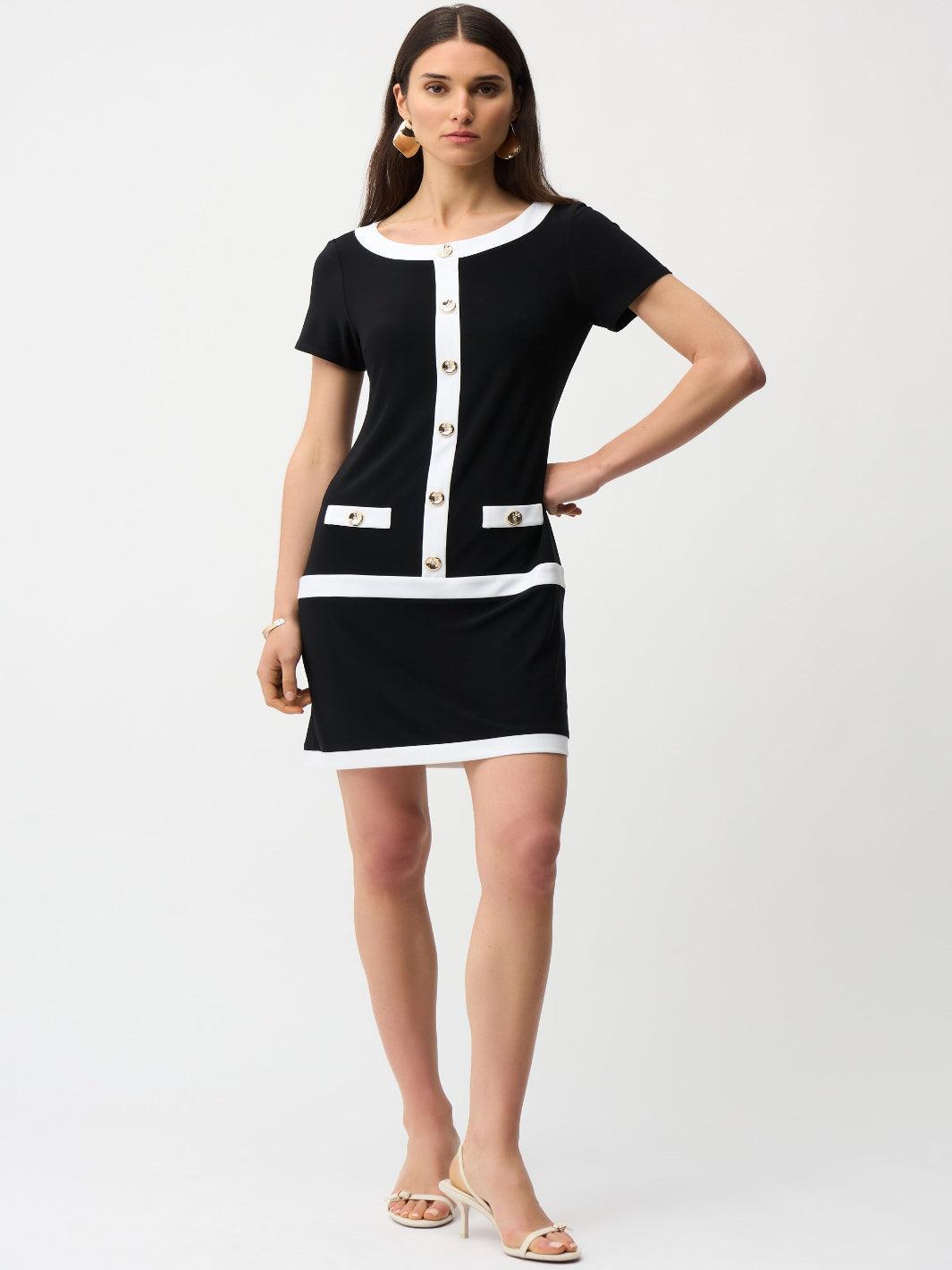 Joseph Ribkoff Mini Shift Dress In Black/Vanilla 261091-Nicola Ross