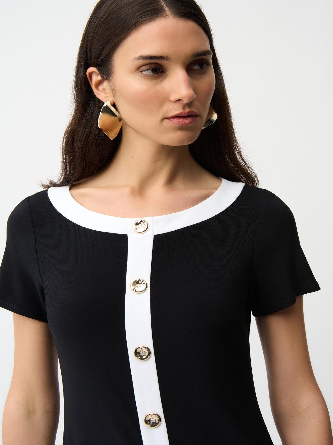 Joseph Ribkoff Mini Shift Dress In Black/Vanilla 261091-Nicola Ross