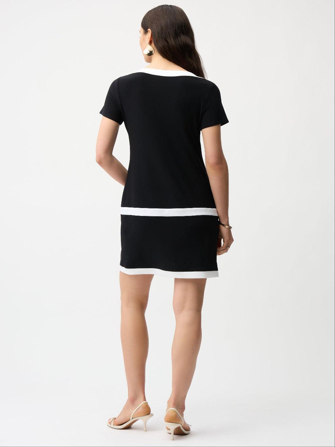 Joseph Ribkoff Mini Shift Dress In Black/Vanilla 261091-Nicola Ross