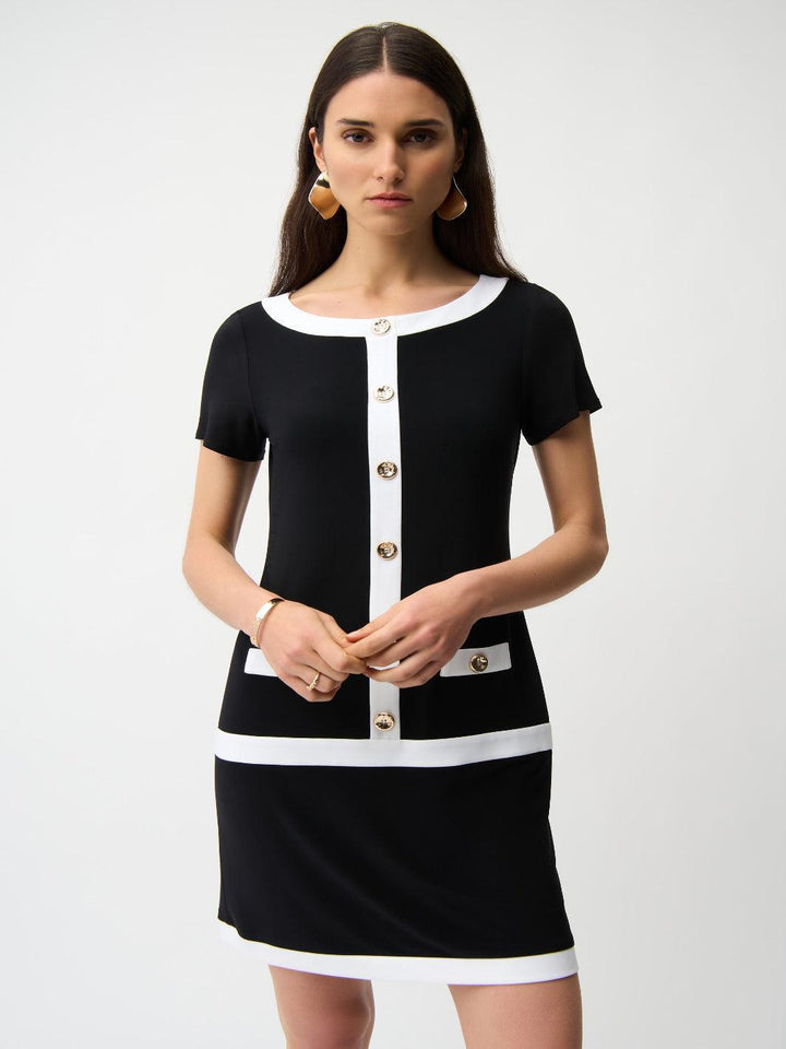 Joseph Ribkoff Mini Shift Dress In Black/Vanilla 261091-Nicola Ross