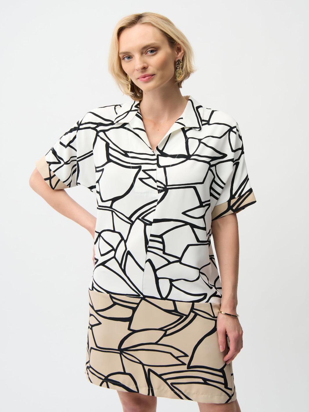 Joseph Ribkoff Mini Shift Dress In Vanilla/Multi 261087-Nicola Ross