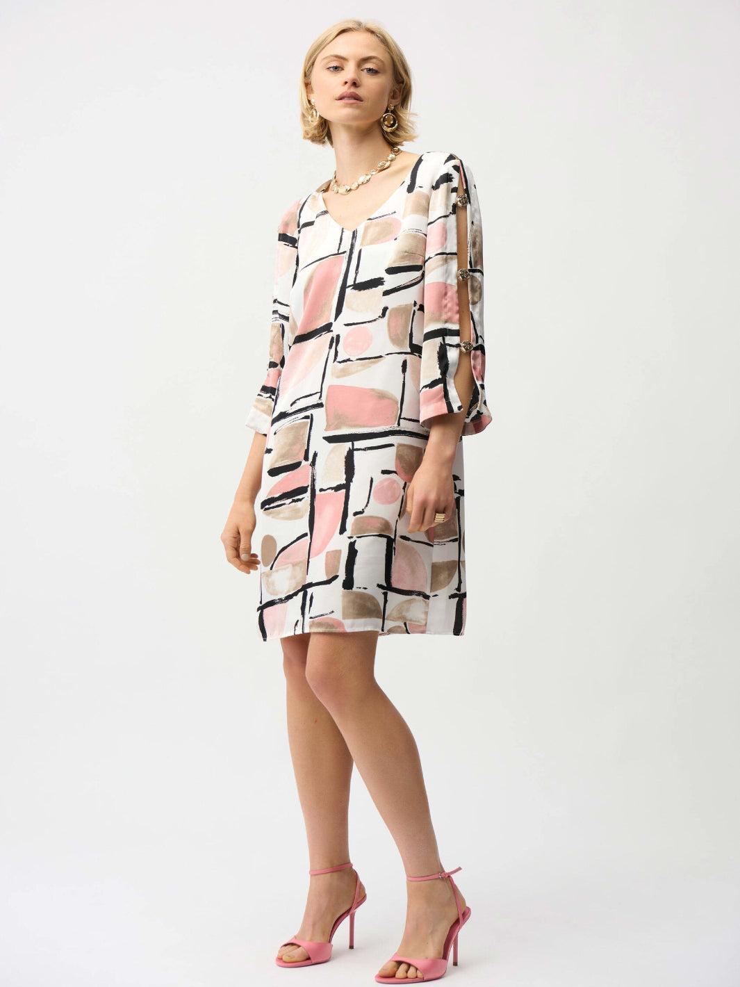 Joseph Ribkoff Mini Shift Dress In Vanilla/Multi 261258-Nicola Ross