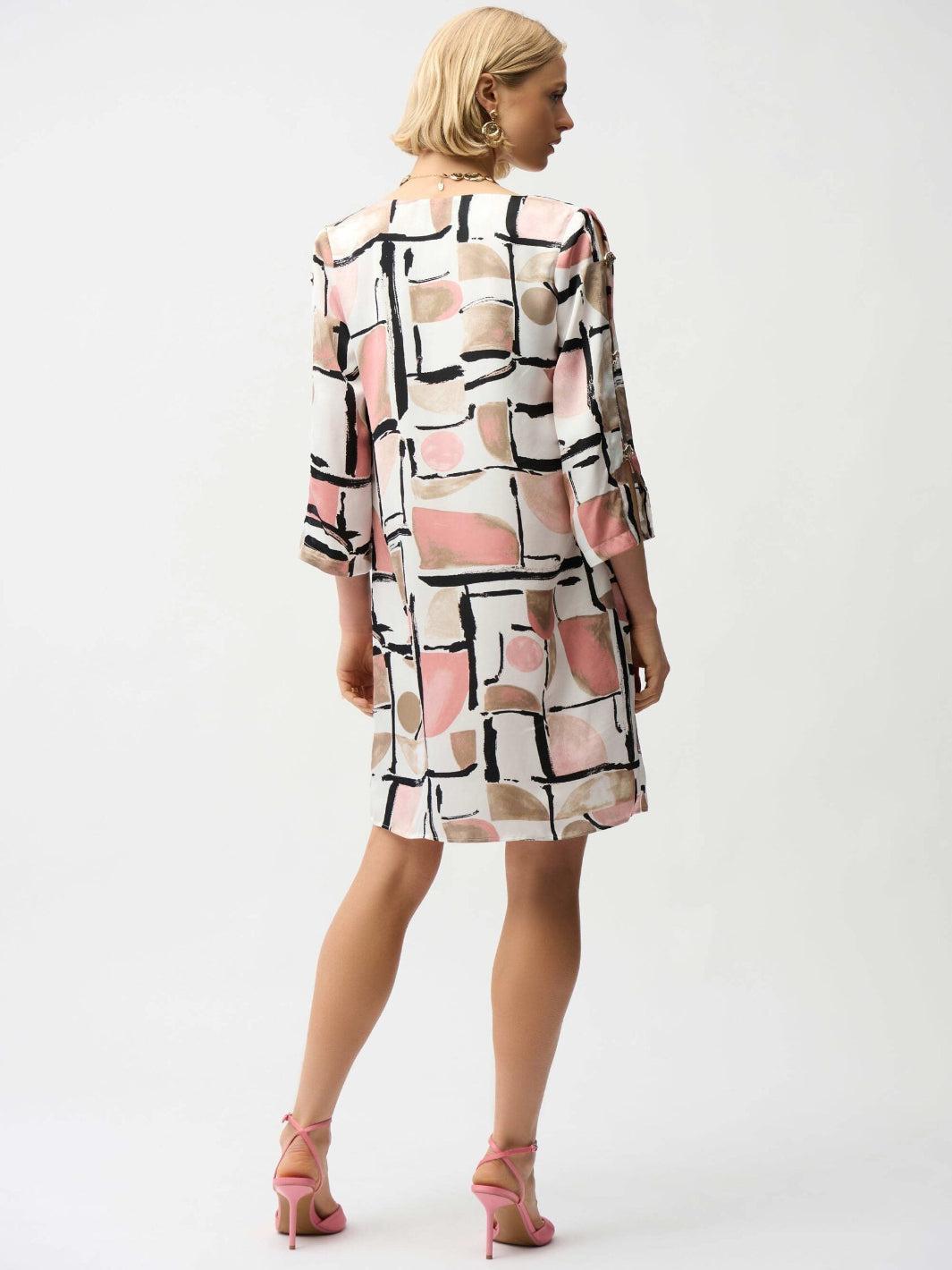 Joseph Ribkoff Mini Shift Dress In Vanilla/Multi 261258-Nicola Ross
