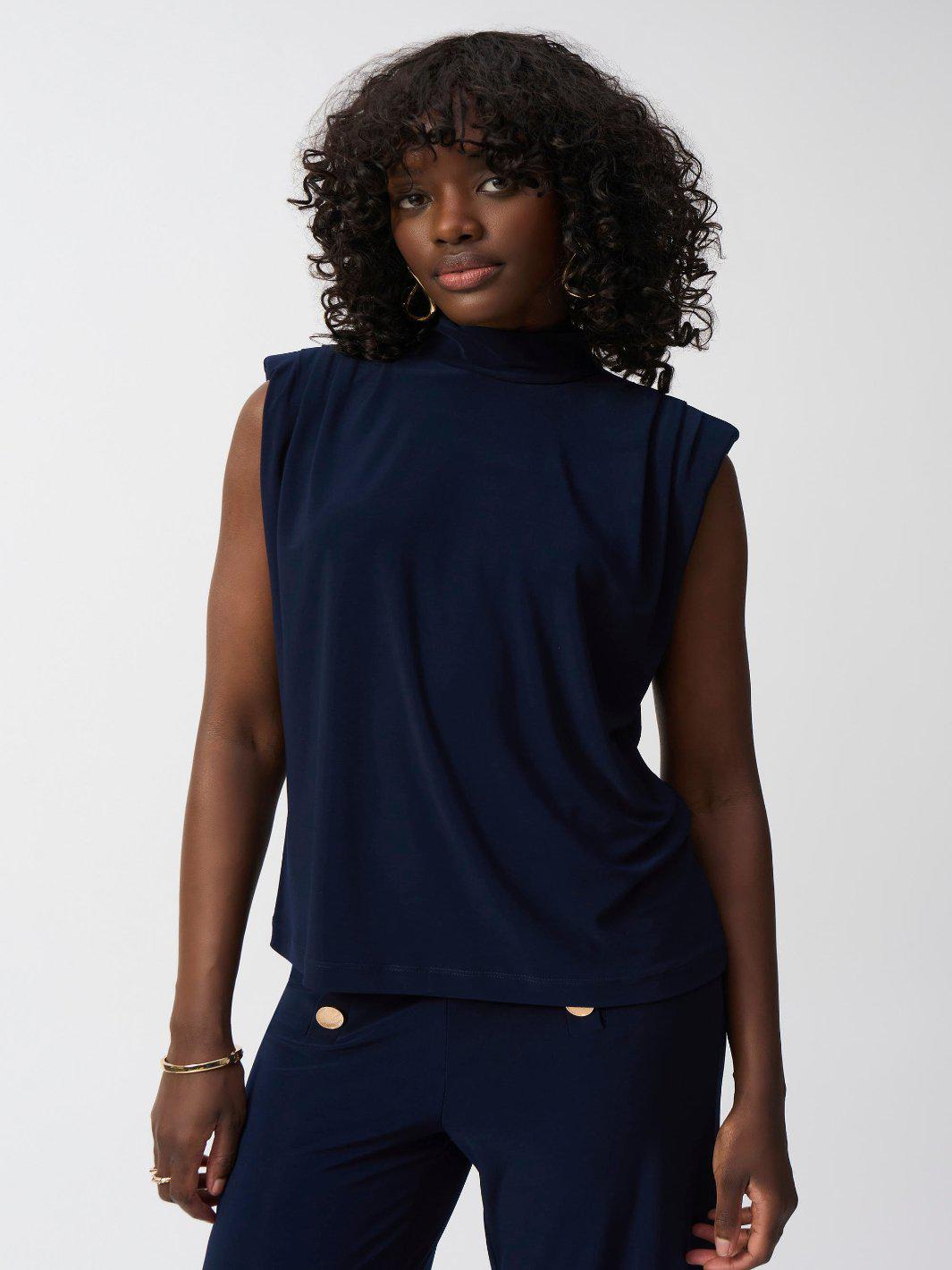 Joseph Ribkoff Mock Neck Pullover Top In Midnight Blue 251022-Nicola Ross