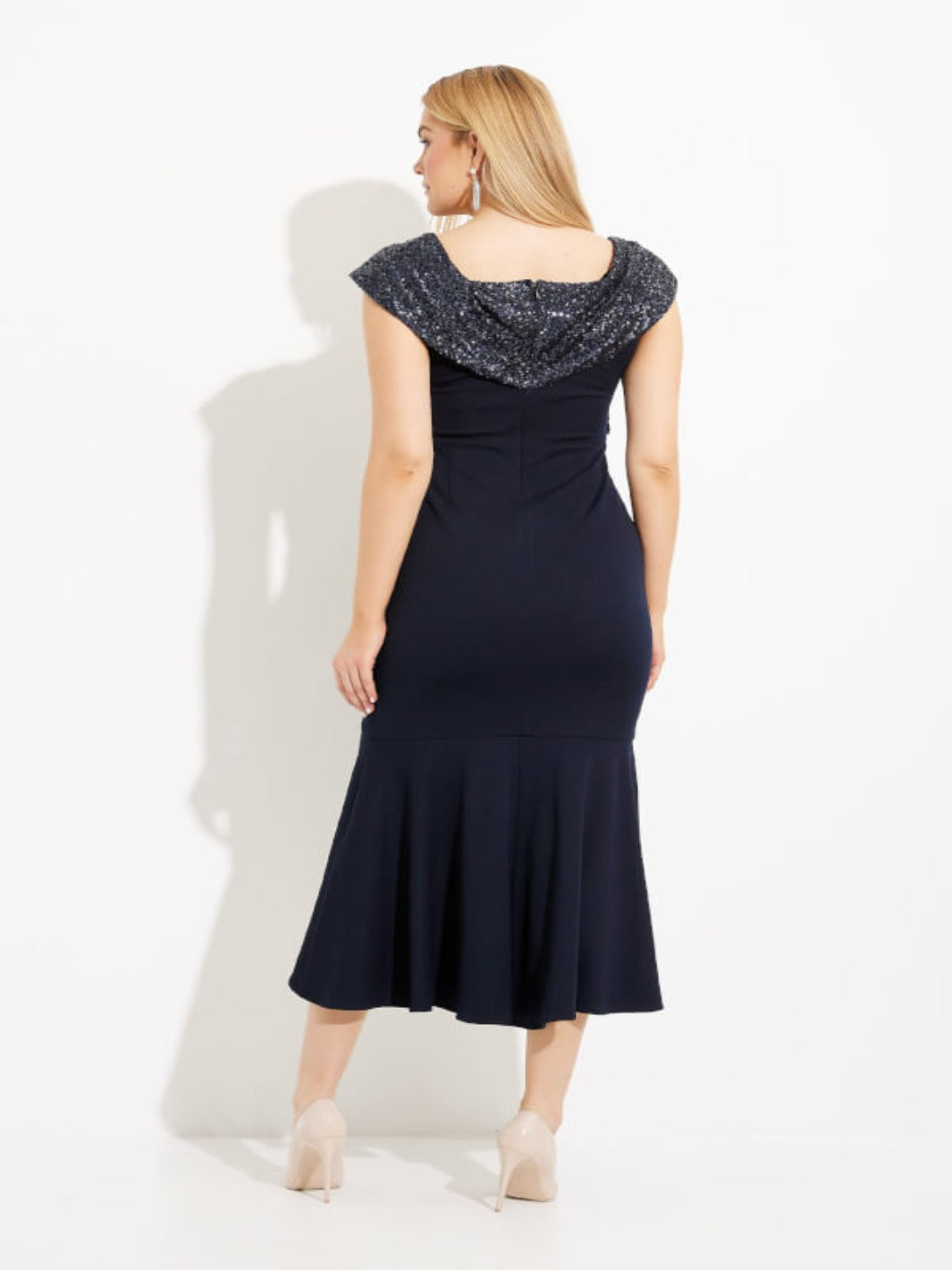 Joseph Ribkoff - Off-shoulder High Low Dress in Midnight Blue 233731-Nicola Ross