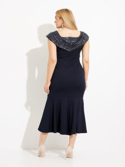 Joseph Ribkoff - Off-shoulder High Low Dress in Midnight Blue 233731-Nicola Ross