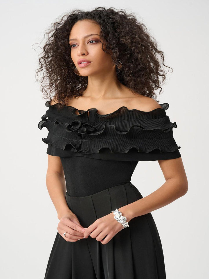Joseph Ribkoff Off-Shoulder Ruffle Top In Black 263197-Nicola Ross