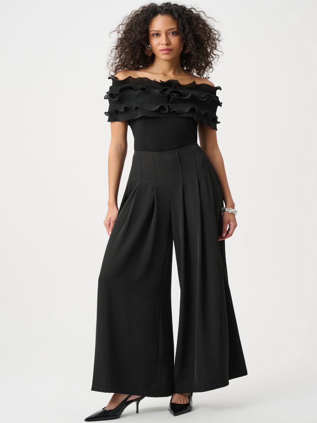 Joseph Ribkoff Off-Shoulder Ruffle Top In Black 263197-Nicola Ross