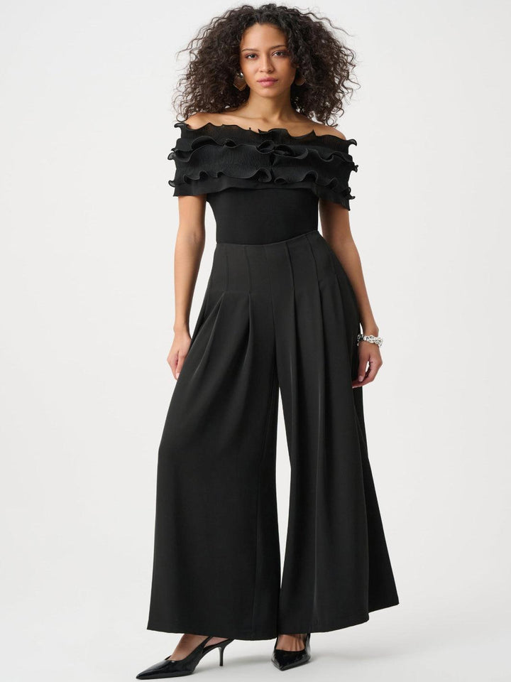 Joseph Ribkoff Off-Shoulder Ruffle Top In Black 263197-Nicola Ross