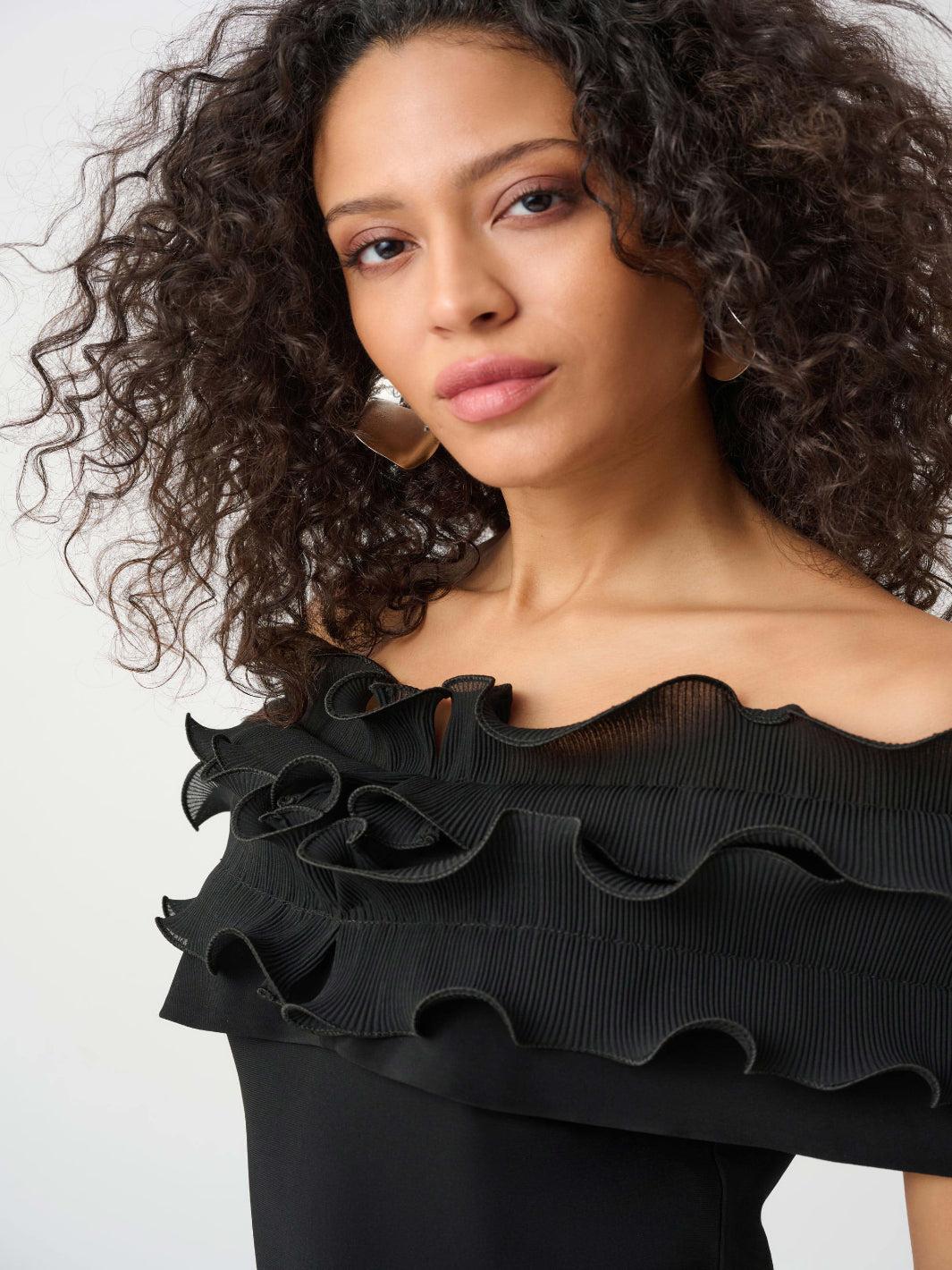 Joseph Ribkoff Off-Shoulder Ruffle Top In Black 263197-Nicola Ross