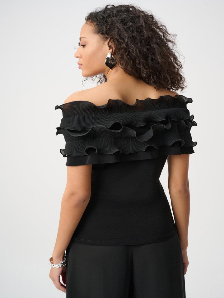 Joseph Ribkoff Off-Shoulder Ruffle Top In Black 263197-Nicola Ross