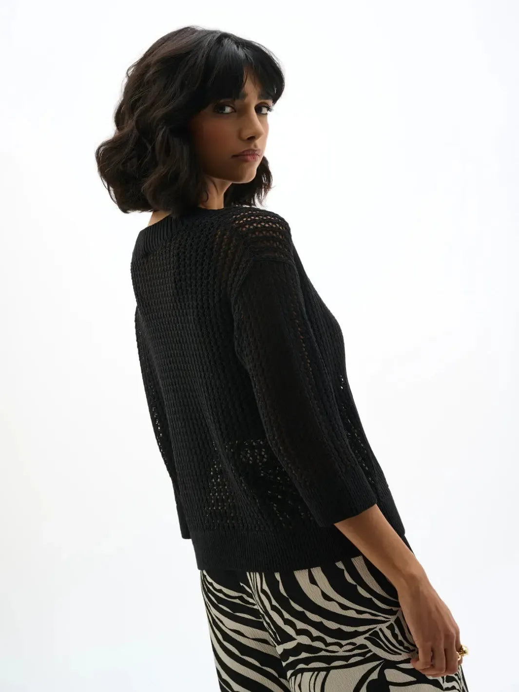 Joseph Ribkoff Open Knit Sweater In Black 262976-Nicola Ross