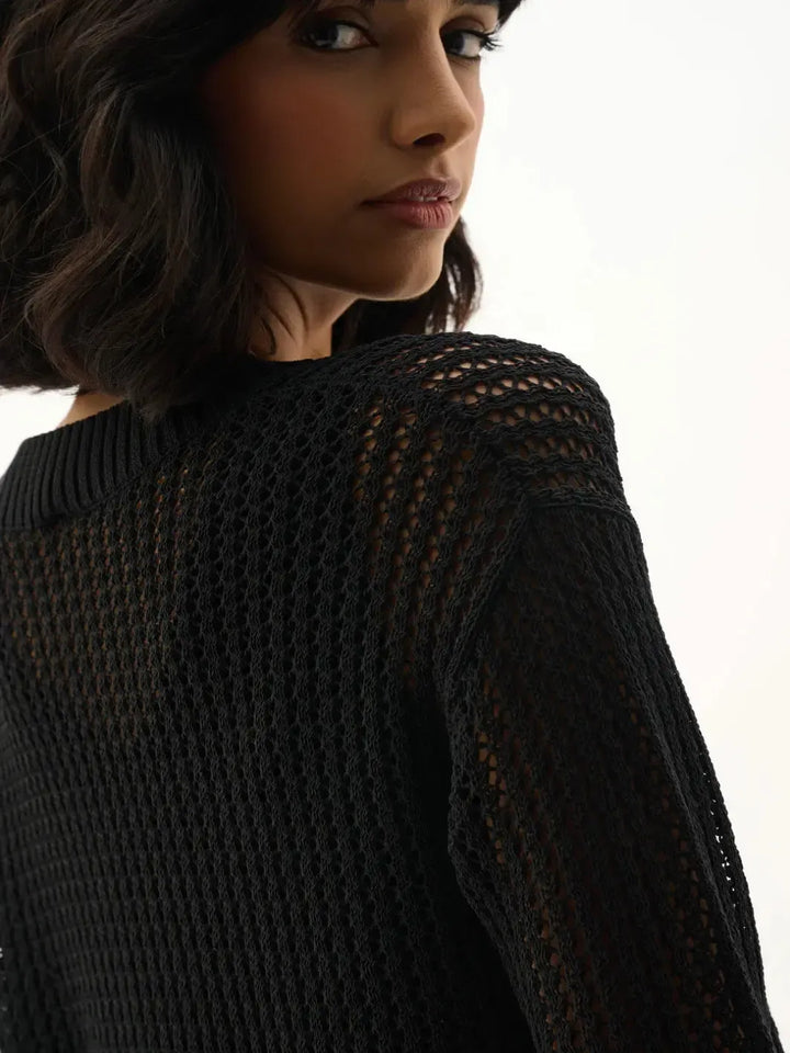 Joseph Ribkoff Open Knit Sweater In Black 262976 – Nicola Ross