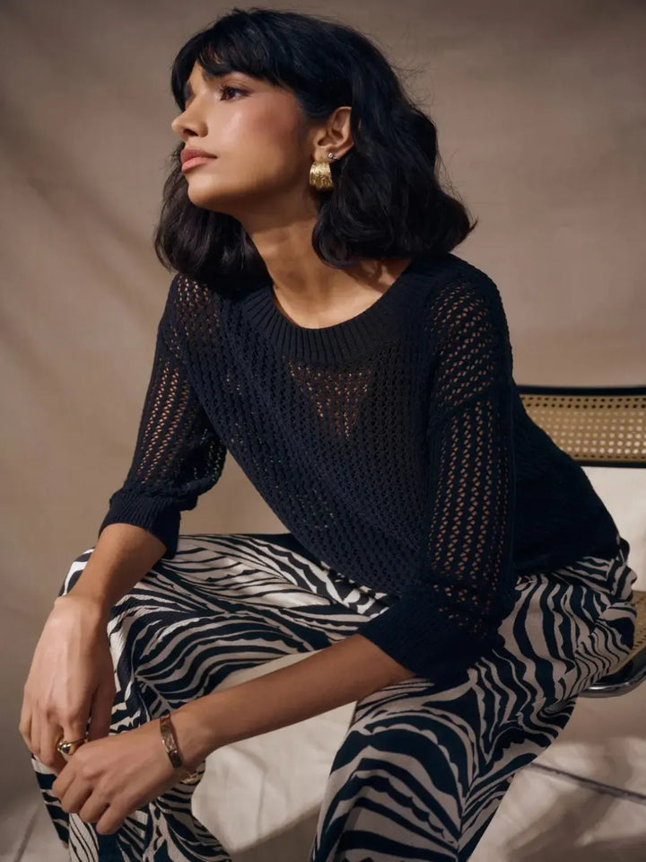 Joseph Ribkoff Open Knit Sweater In Black 262976-Nicola Ross