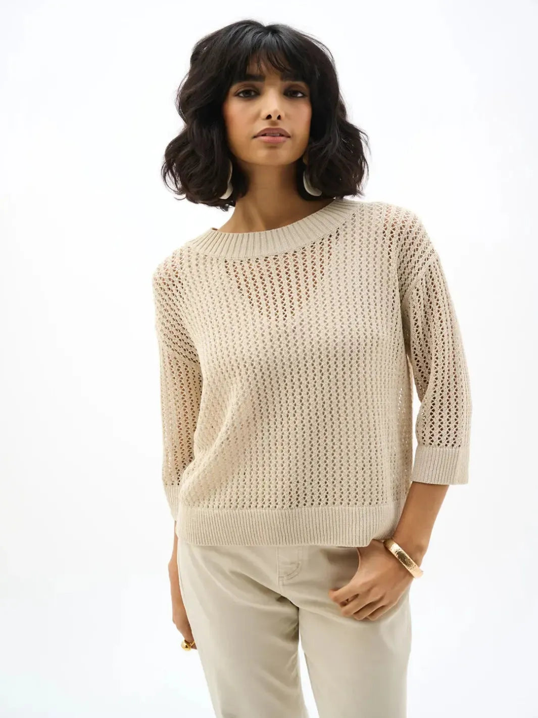 トップス 2601076 murral ray of light knit sweater Joseph Ribkoff Open Knit Sweater In Moonstone 262976 – Nicola Ross
