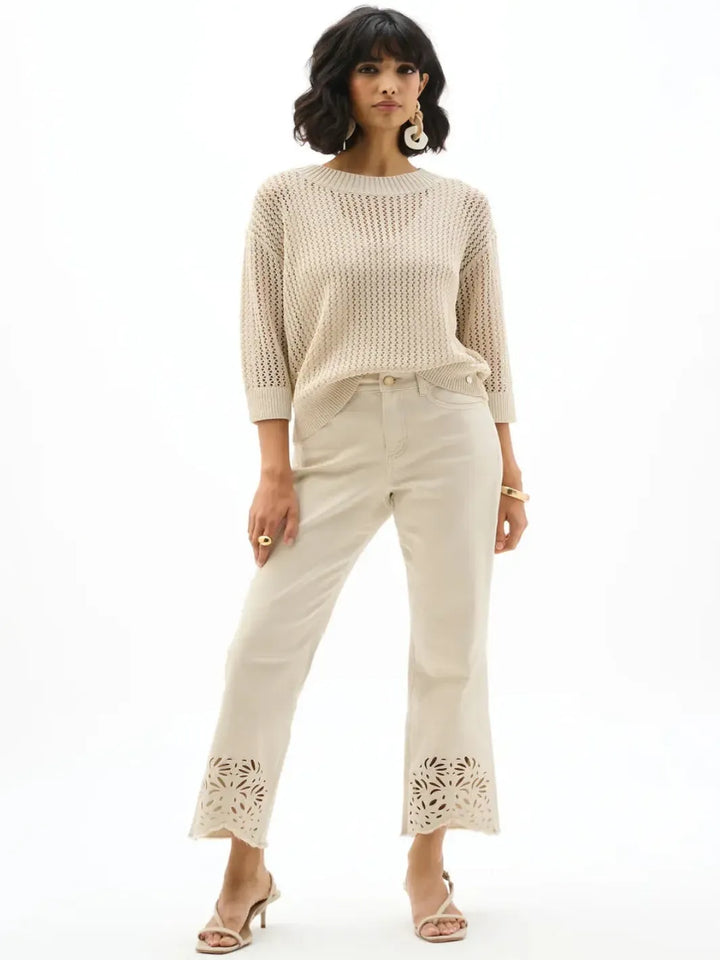Joseph Ribkoff Open Knit Sweater In Moonstone 262976-Nicola Ross