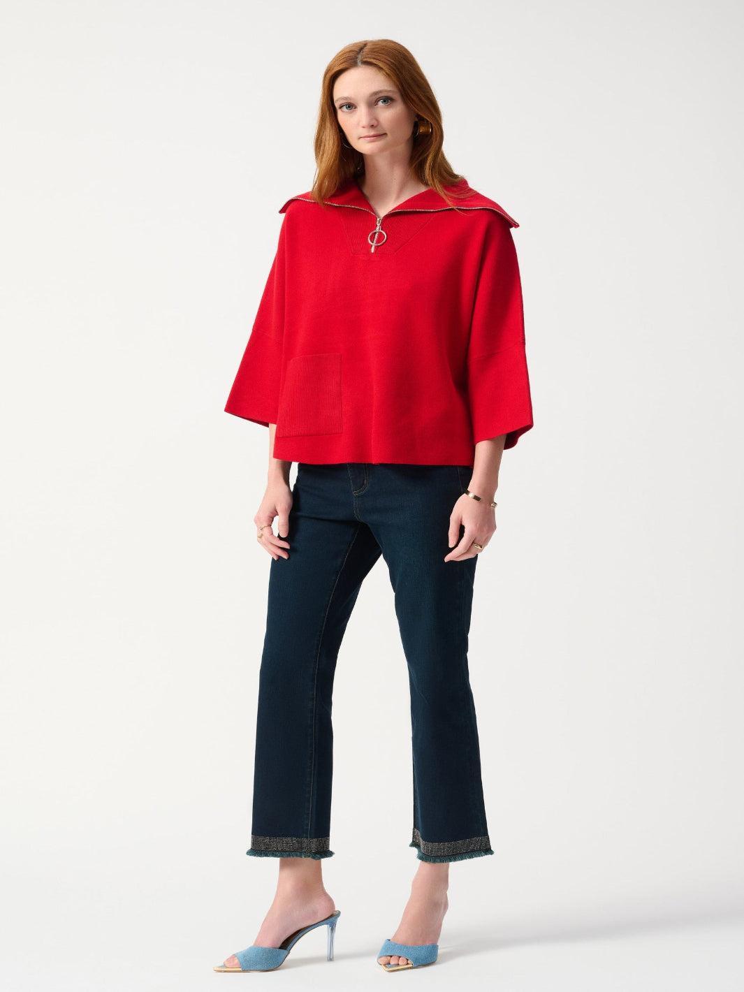Joseph Ribkoff Oversized Cutaway Dolman Top In Red 243954S25-Nicola Ross