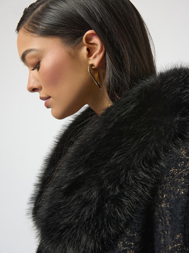 Joseph Ribkoff Plaid Fur Collar Coat In Black/Gold 254934-Nicola Ross