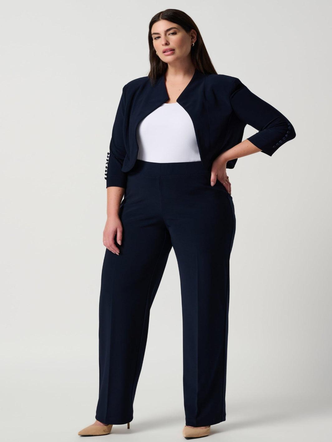 Joseph Ribkoff Pleated Straight Leg Pants In Midnight Blue 153088NOS-Nicola Ross