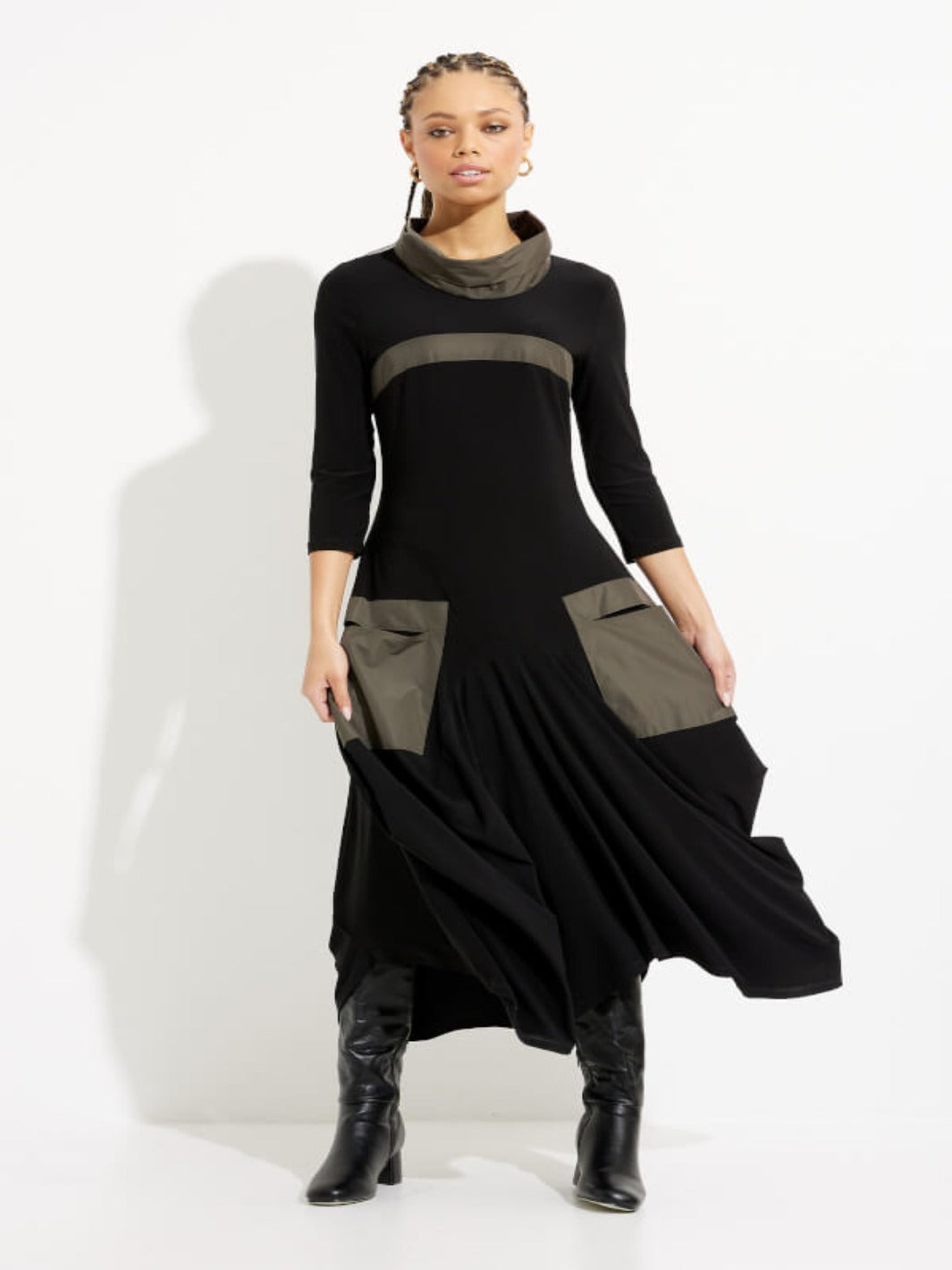 Joseph Ribkoff - Pocket Detail Dress in Khaki/Black 233110-Nicola Ross