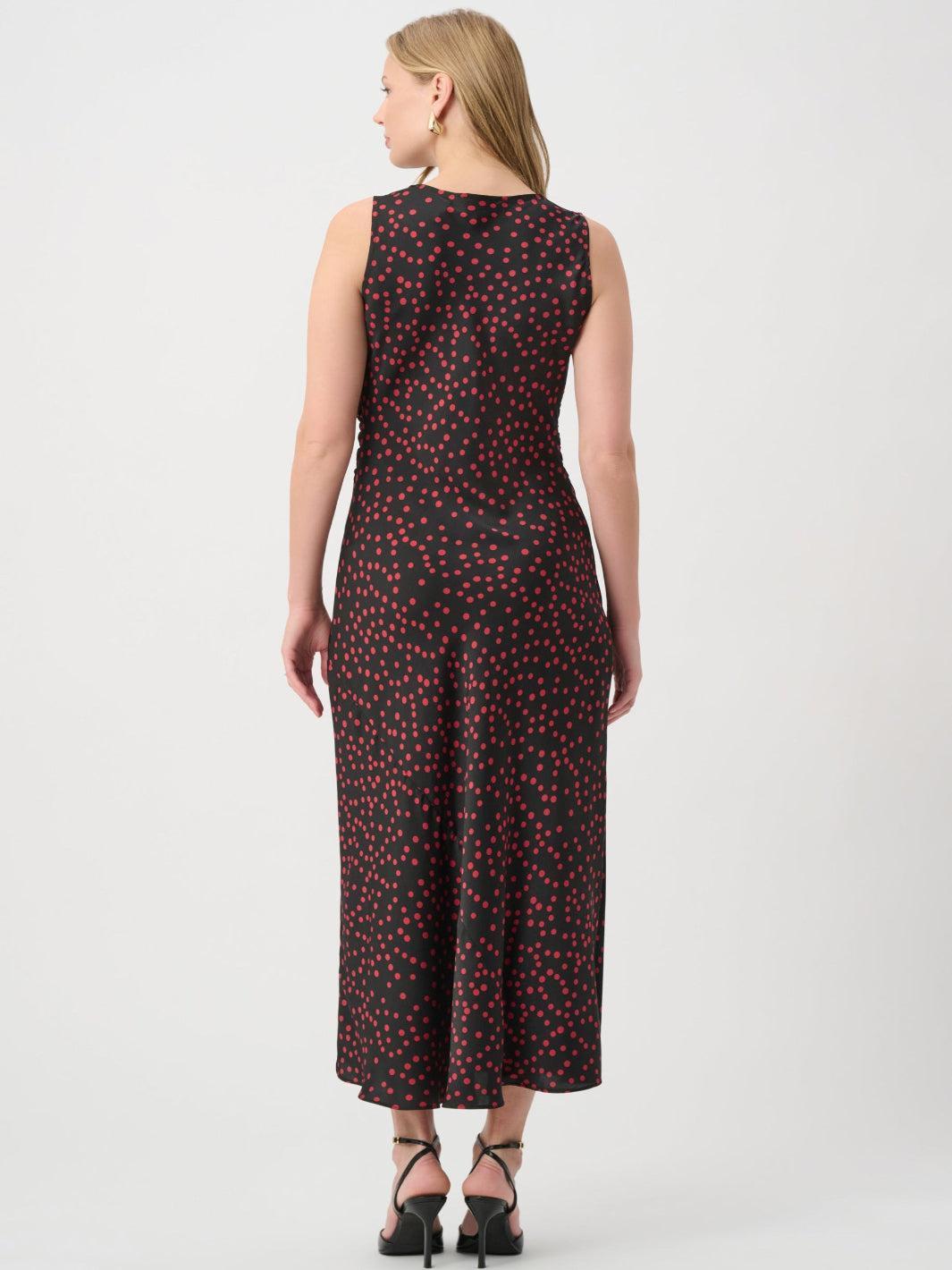 Joseph Ribkoff Polka Dot Satin Midi Dress In Black/Cherry 264210-Nicola Ross