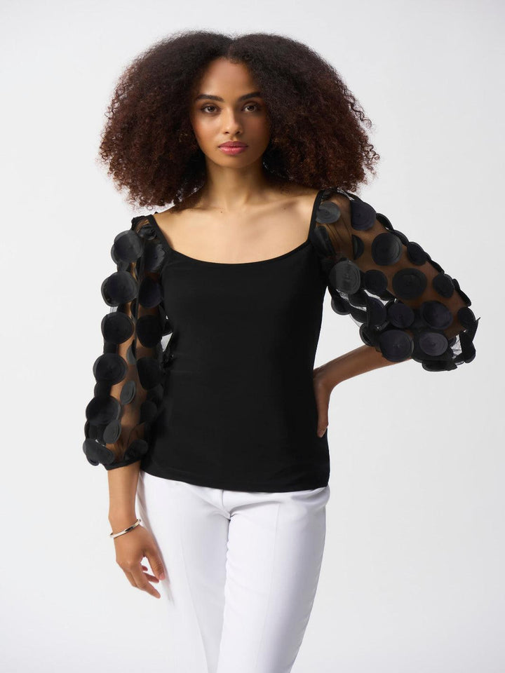 Joseph Ribkoff Polka Dot Sheer Pullover In Black 251273-Nicola Ross