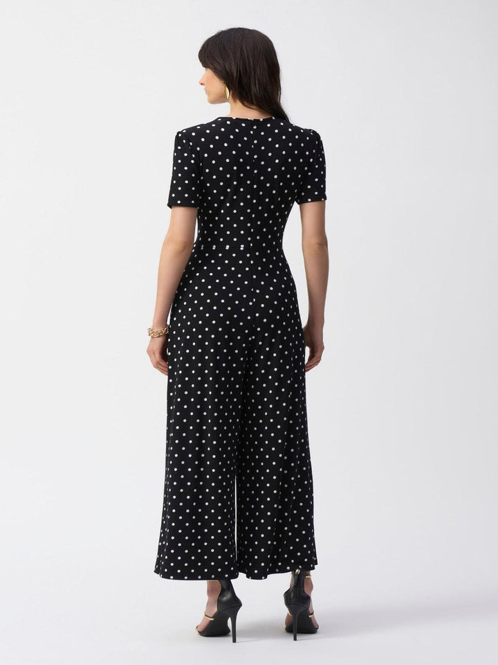 Joseph Ribkoff Polka Dot Wrap Jumpsuit In Black/Vanilla 251008-Nicola Ross